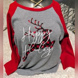 💚3 for $25 Holiday Time Size Small HAPPY HOLIDAYS Thermal Top